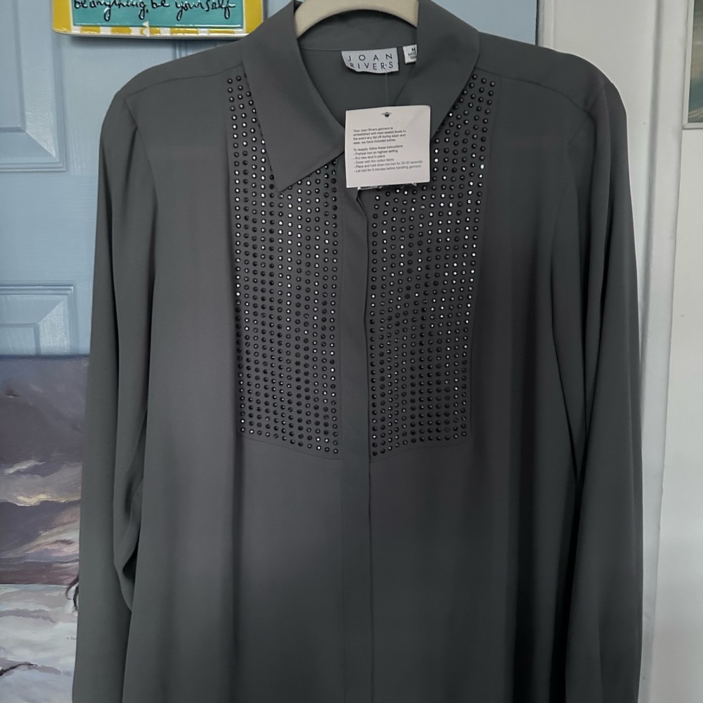 Joan Rivers Gray Studded Blouse - Picture 4 of 6